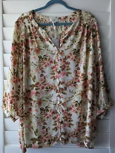Rose + Olive Women’s Pullover Chiffon Top Size 3X Floral V-Neck 3/4 Sleeve - Picture 1 of 10
