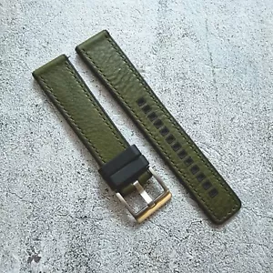 Cinturino orologio Elite Hybrid FKM gomma pelle italiana 22mm verde militare uomo UK - Foto 1 di 10