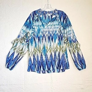 Chico's Ikat Pagode Blue Clip Dot Metallic Gold Top - Chico's 3 / XL - Bild 1 von 6