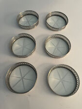 (6)  Art Deco Frank M. Whiting Reticulated Sterling Cut Crystal Coasters