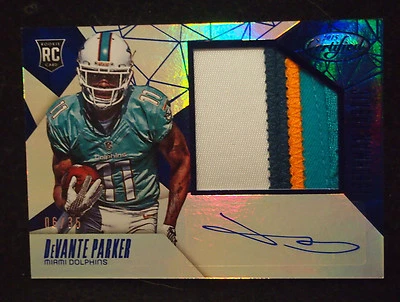 DeVante Parker 2015 Certified 4 color JERSEY PATCH ROOKIE RC AUTO #D 35 DOLPHINS - Image 1 of 3