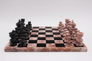 Onyx Chess Set Pink And Black 32 Pieces Board 10.25" Handmade Vintage Set - Picture 1 of 16
