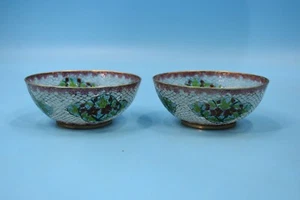 2 chinesische Qing Cloisonne Plique A Jour überbackene durchscheinende Schalen - Bild 1 von 5