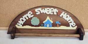 Vintage Wood Wall Mount Towel Rack - Home Sweet Home - MCM - Picture 1 of 8