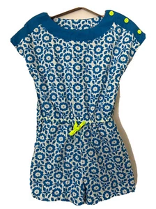 Mini Boden Sz 6-7 Blue White Floral Girls Shorts Romper Jumper - Picture 1 of 6