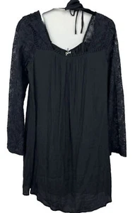 Andree Blue Dress Women's Black Lined Crochet Lace Baby Doll Size Large; NWT - Picture 1 of 12
