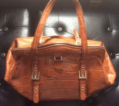 Maxximum Croc Embossed Brown Leather Handbag - Image 1 of 4