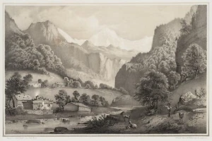C. HEYN (1834-1906), Lauterbrunnental, Schweizer Alpen, um 1855, Lithographie - Bild 1 von 5