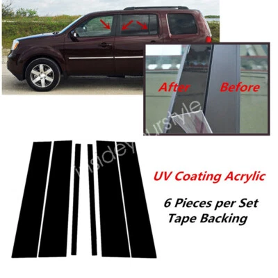 6x Postes de pilar pretos adequados para Honda Pilot 2009-2015 tampa de guarnição de janela de porta decalque - Imagem 1 de 4