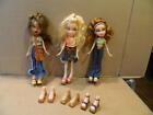 3 M.G.A  Bratz Dolls Fully Clothed w/ 3 Extra Pairs of Shoes Original 2001