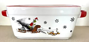 Dr. Seuss The Grinch, Max & Sleigh Snowflakes 11 " x 5 " Red Trimmed Loaf Pan - Picture 1 of 5