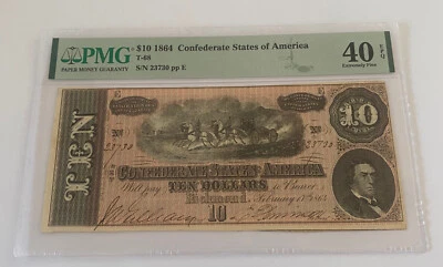1864- $10 - T-68 CONFEDERATE STATE OF AMERICA PMG  EXTERMELY FINE 40 EPQ - Image 1 of 2