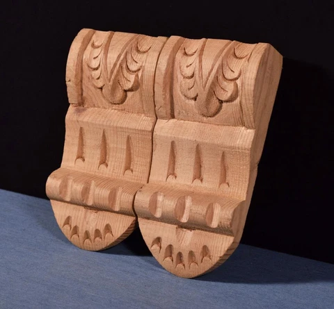 *Pair of French Vintage Carved Pine Wood Corbels Trim Salvage Cover