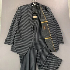 Traje de 3 piezas P&L para hombre 54L negro blanco rayas superior 150s tela de alta tecnología - Imagen 1 de 23