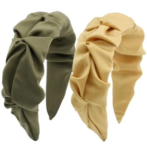 Diadema ancha anudada acanalada lisa 2 piezas accesorios de nudo superior de moda para niñas - Imagen 1 de 6