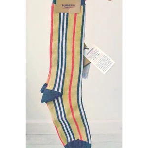 NWT BURBERRY Icon Stripe Intarsia Cotton Blend Socks Size 27-29 Archive Beige - Picture 1 of 6