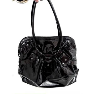 Salvatore Ferragamo Gancini Black Patent Leather Ruched Boho Hobo Bag - Picture 1 of 13