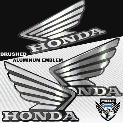 3.5"ALUMINUM METAL BLACK&CHROME HONDA WING LOGO DECAL EMBLEM TANK/FENDER STICKER - Image 1 of 3