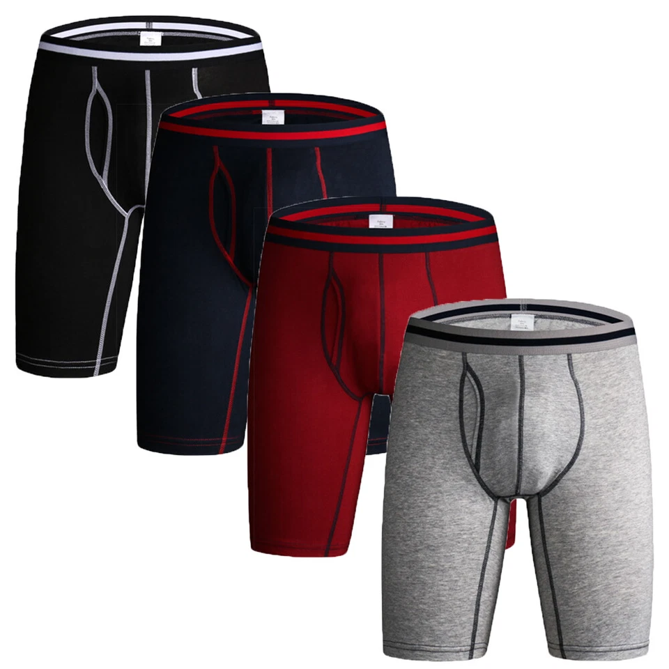 4pcs Soft Men Underwear Boxers Shorts Trunks Sport Mid-waist Long Leg Panties UK