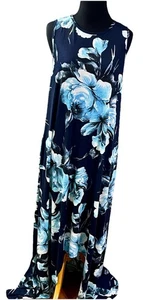 Jardin Floral Maxi Dress M Flowy Sleeveless Y2K Feminine EUC  Blue Contrasts - Picture 1 of 7