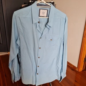 Men's size XL 'PIPING HOT' Light blue cotton long sleeve shirt - EUC - Picture 1 of 3