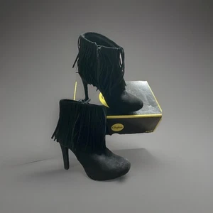 Buffalo Stiefelette mit Fransen, Velourleder, schwarz, Größe 38 - Bild 1 von 10