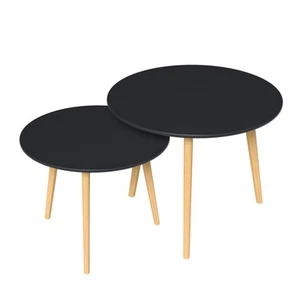 Set Of Two 20" Wood Brown And Black Round Nested Tables - Picture 1 of 5
