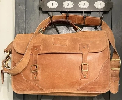 Pasta de couro Gokey Company mensageiro bolsa satchel marrom camelo vintage  - Imagem 1 de 4