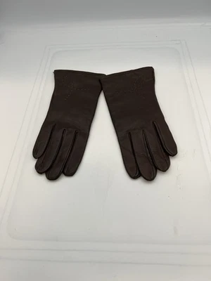 Brown leather gloves with knit interior size 7 women’s - Image 1 of 4