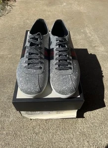 Mens Gucci Bambi Silver Glitter Metallic Stud Shoes Sneakers & Box - US 10 M - Picture 1 of 5