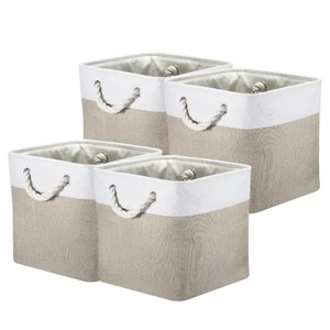4 x Storage Baskets Fabric Collapsible Cube Baskets White/Gray - Picture 1 of 6