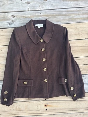 Chaqueta tejida ST. JOHN Collection by Marie gris talla 12/marrón con botones dorados Foto 1 de 4
