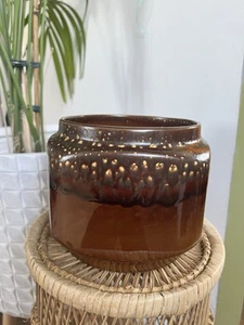 Vintage Studio Pottery Jar Brown Drip Glaze Mid Century Modern Planter Vase - Picture 1 of 13