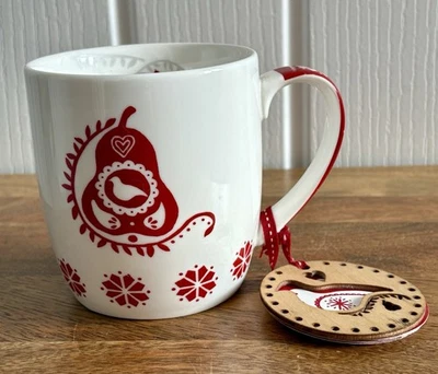 Taza de porcelana de perdiz y pera artesanal de cocina taza roja blanca Navidad *con etiquetas Foto 1 de 4