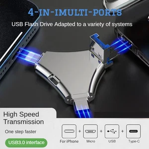 Clé USB 3.0 4 en 1 Flash Drive Stockage Externe pour iPhone Android Ordinateur Portable - Photo 1/16