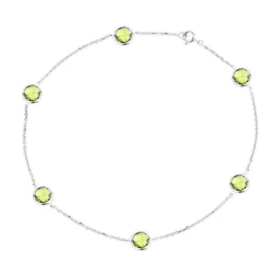 14K White Gold Anklet Bracelet with Peridot Gemstones 10 Inches - Image 1 of 2