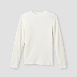 Cat & Jack T-Shirt Boys L Ivory Thermal Long Sleeve Pullover Crew Neck Striped - Picture 1 of 3