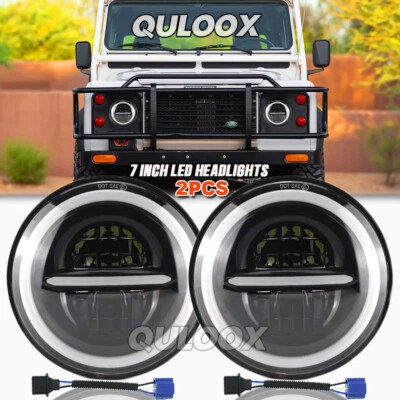 Pair 7" inch Round LED Headlight High/Lo Beam Kit For Land Rover Defender 90 110 - Image 1 of 4