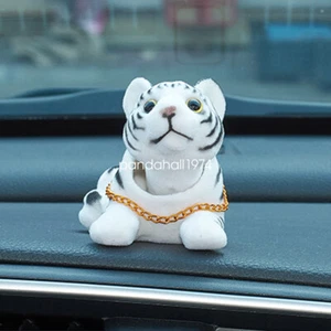 Car Swing Ornaments Dashboard Decor Shaking Head Toys Nodding Tiger White - Picture 1 of 8