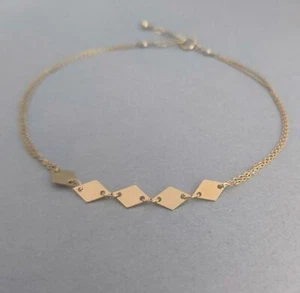 Beautiful Dainty 925 Sterling Yellow Gold Finish Silver Rhombus Bar Anklets - Picture 1 of 5