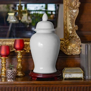 18" White Porcelain Temple Jar - Picture 1 of 7