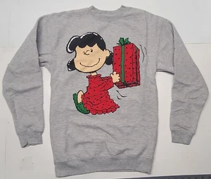 Peanuts Gray With Lucy Logo Holiday Sweatshirt Juniors XS - Picture 1 of 8