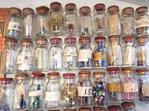 70 Antique Glass Apothecary Bottles Jewelry Repair Rhinestones Findings - Picture 1 of 11