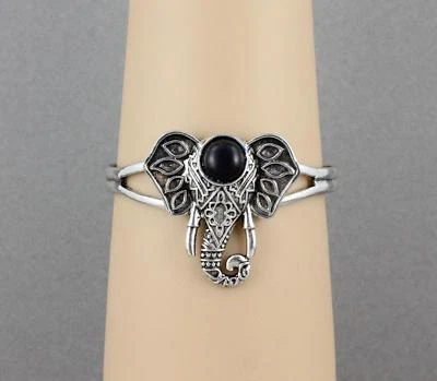 pulsera elefante plata envejecida trompa orejas negro cuentas metal brazalete pulsera Foto 1 de 4