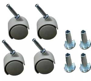 4 x Twin wheels Castors in Beige & Inserts-For Divan Bed Base Sofa Settee Chair - Picture 1 of 3