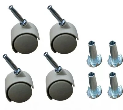 4 x Twin wheels Castors in Beige & Inserts-For Divan Bed Base Sofa Settee Chair