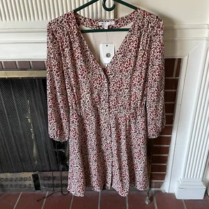 NWT Dr2 Daniel Rainn Dress Lined Floral Tan Red Pink Button Closure Women’s XS - Picture 1 of 10
