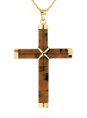 金虎眼十字架吊坠 14K 黄金或白金 1 3/4 英寸宗教 — 第 1/4 张图片