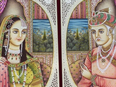 Arte de pintura de retrato mogol hecho a mano Shah Jahan Mumtaz Mahal India obra de arte Foto 1 de 4