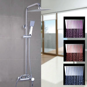 Grifo de cabezal de ducha LED de baño cromo latón lluvia cascada juego de ducha grifo - Imagen 1 de 10